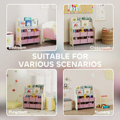 AIYAPLAY Kids Toy Storage Unit with Book Rack – Pink