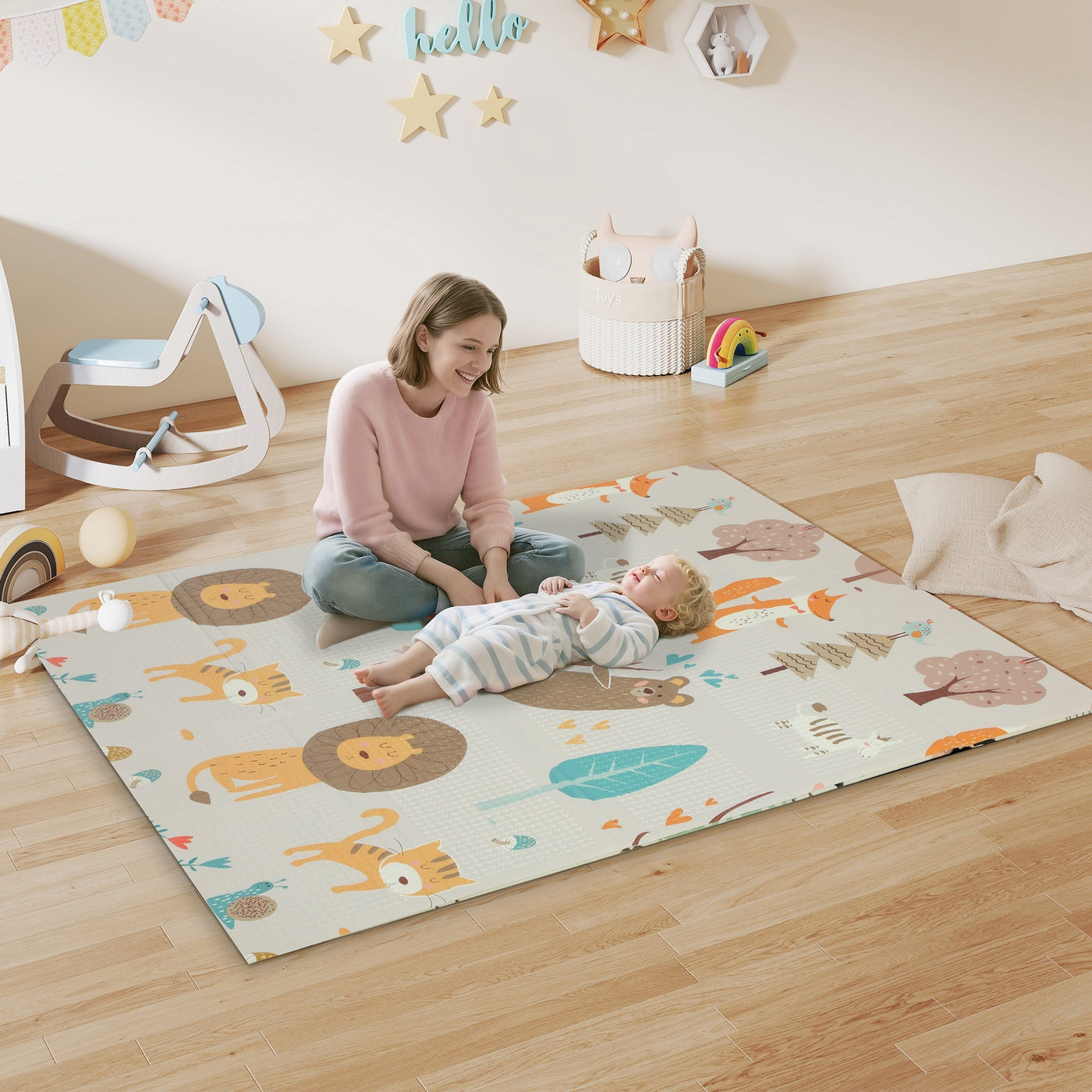 AIYAPLAY Animal-Themed Baby Play Mat – Double-Sided, Foldable, 177 x 146 cm