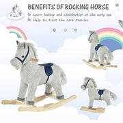HOMCOM Plush Rocking Horse with Sound – Grey (3–6 Years) image 6