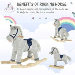 HOMCOM Plush Rocking Horse with Sound – Grey (3–6 Years)