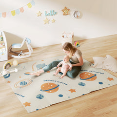 AIYAPLAY Double-Sided Foldable Baby Play Mat – Astronaut & Planet Design