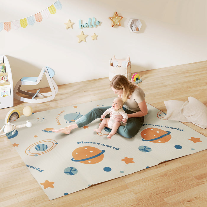 AIYAPLAY Double-Sided Foldable Baby Play Mat – Astronaut & Planet Design