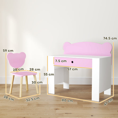 AIYAPLAY Kids Desk & Chair Set with Drawer – Pink