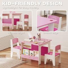 AIYAPLAY Kids Table & Chair Set with Bookshelves – Pink