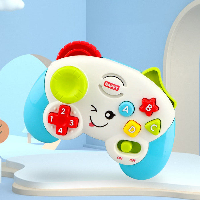 Baby music game controller with cat face, color buttons A–D, red and green controls