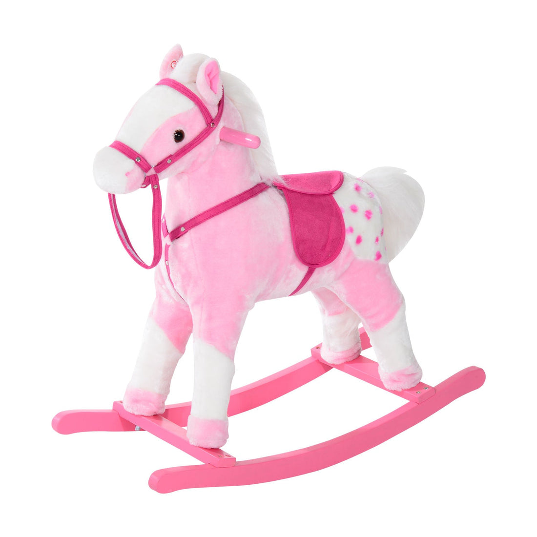 HOMCOM Plush Rocking Horse with Sound – Pink (3–6 Years)