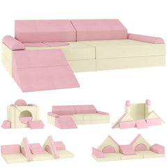 AIYAPLAY 12-Piece Modular Kids Play Sofa – Pink