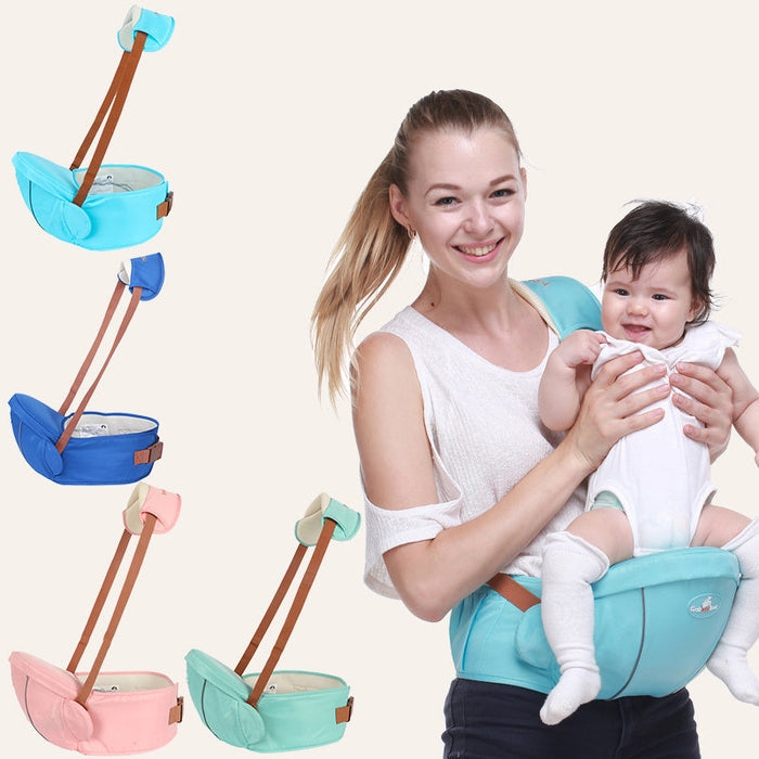 Waist baby carrier sling, light blue with newborn head support and straps