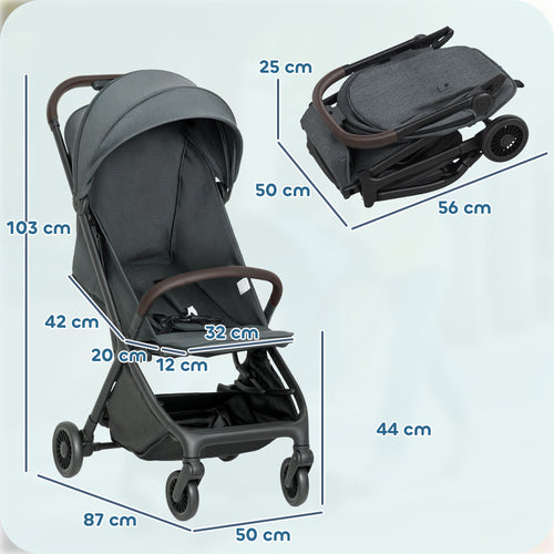AIYAPLAY Lightweight Foldable Baby Stroller – Dark Grey