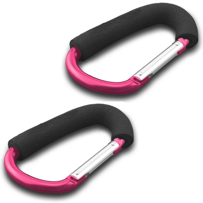 2-pack large buggy clips with black padded grip and pink metal latch