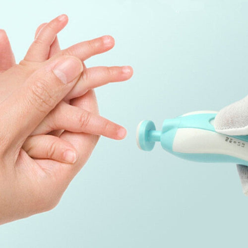 Baby electric nail polisher with soft sanding pad, blue handle and white head
