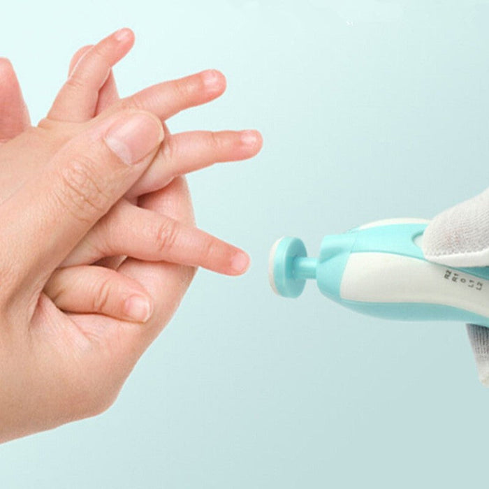 Baby electric nail polisher with soft sanding pad, blue handle and white head