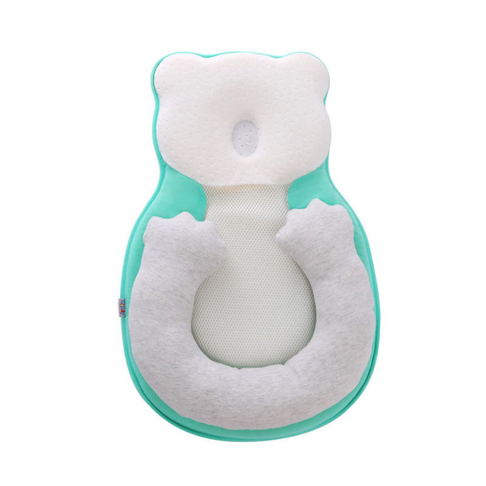 Portable newborn baby crib folding travel bed with mint and light gray plush cover