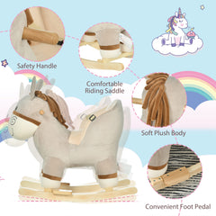 HOMCOM Plush Donkey Rocking Toy with Sound – Grey (18–36 Months)