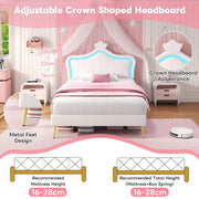 3ft Single Bed with LED Lights Princess Crown Headboard PU Leather Cream White image 3