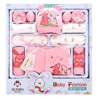 Pink padded baby clothing set in gift box, animal print tops and bottoms