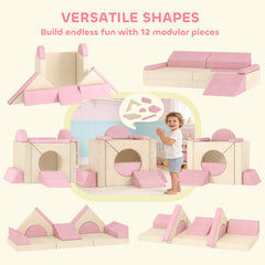 AIYAPLAY 12-Piece Modular Kids Play Sofa – Pink