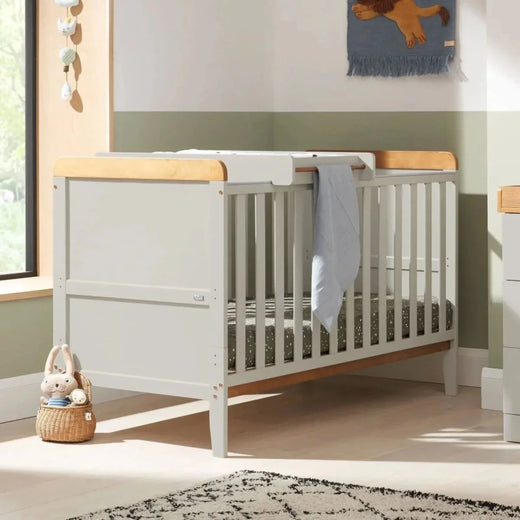 Tutti Bambini Rio Cot Bed with Cot Top Changer & Mattress – Dove Grey & Honey Oak