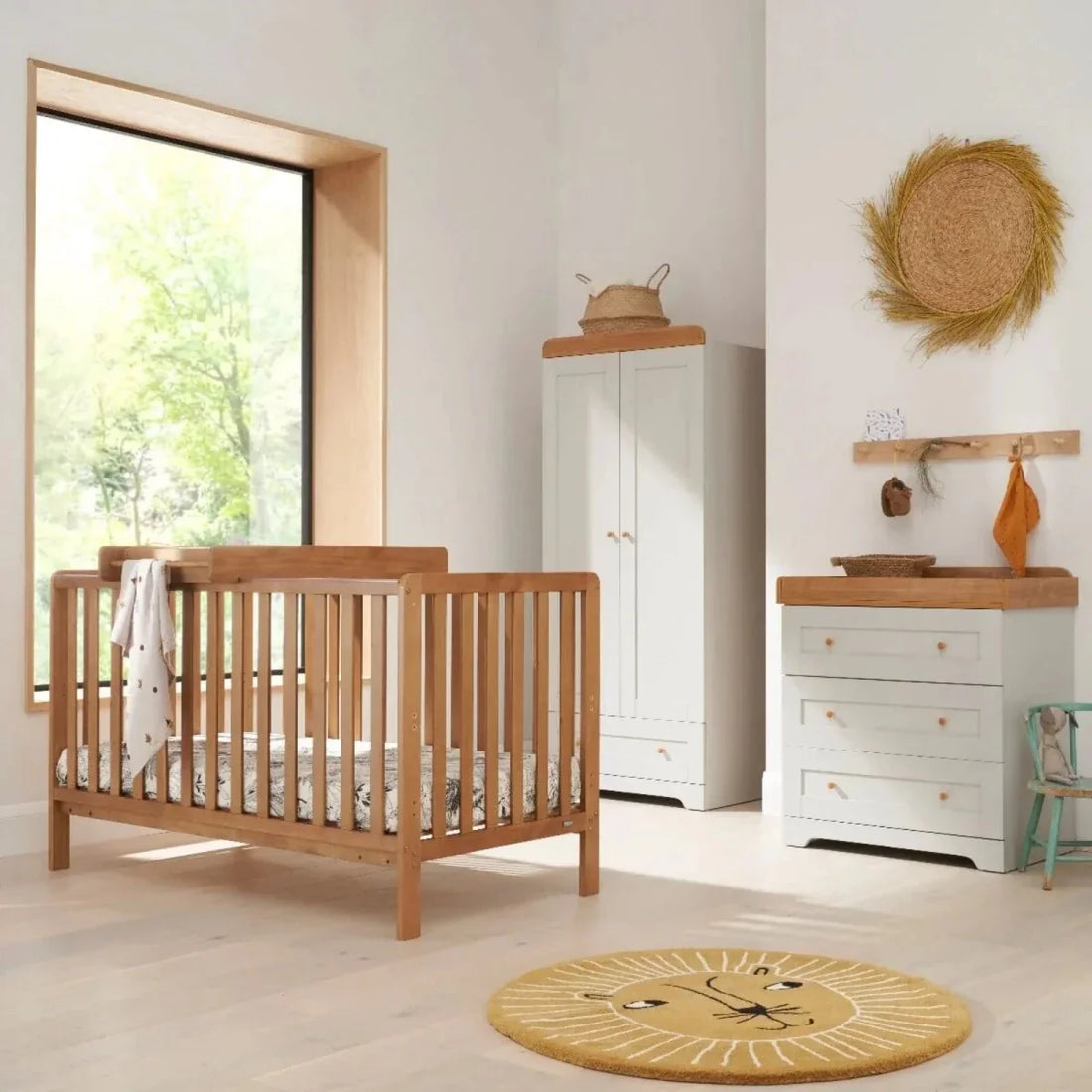 Tutti Bambini Malmo Cot Bed & Rio 3-Piece Furniture Set – Dove Grey & Honey Oak