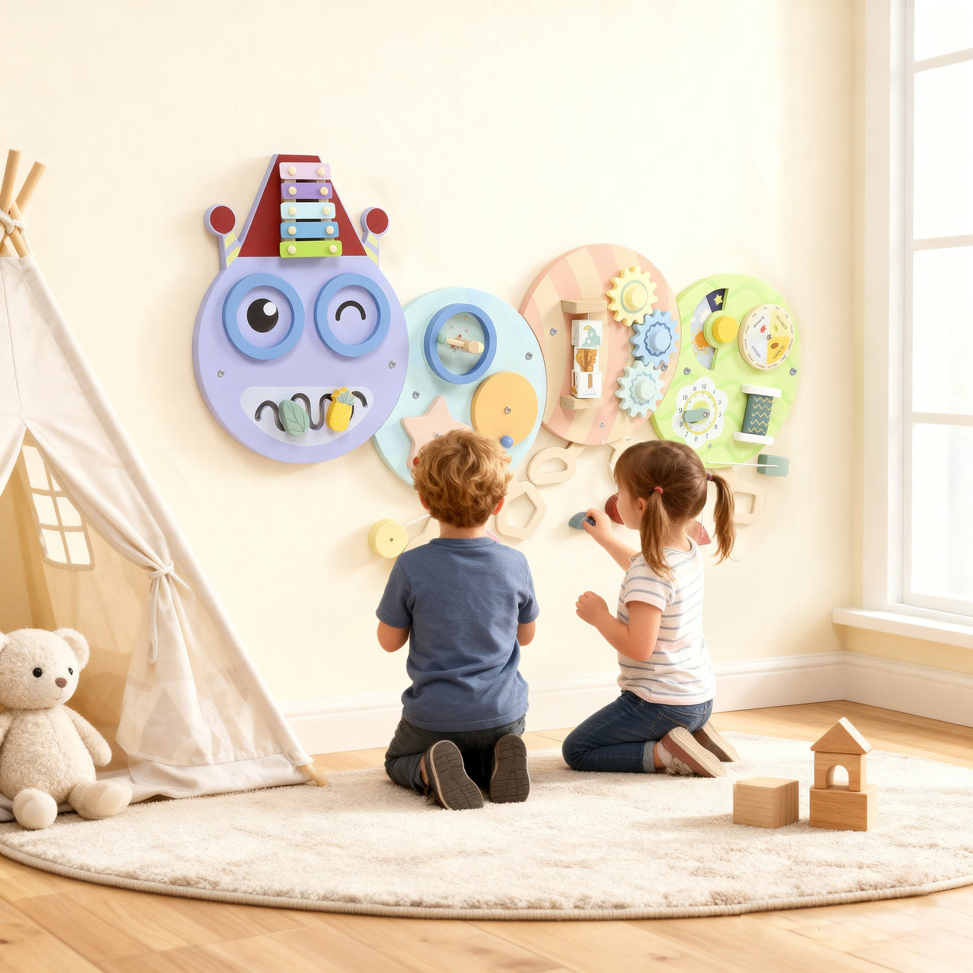 AIYAPLAY Caterpillar Busy Board with 7 Activities