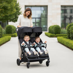 Twinside Twin Stroller + 2 Smart Carrycot, Coal