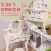 AIYAPLAY Kids Dressing Table with Mirror & Stool – Pink image 3