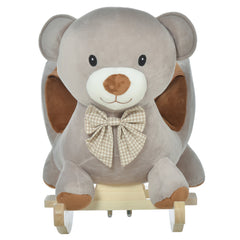HOMCOM Plush Bear Rocking Toy with Sound – Grey (18–36 Months)