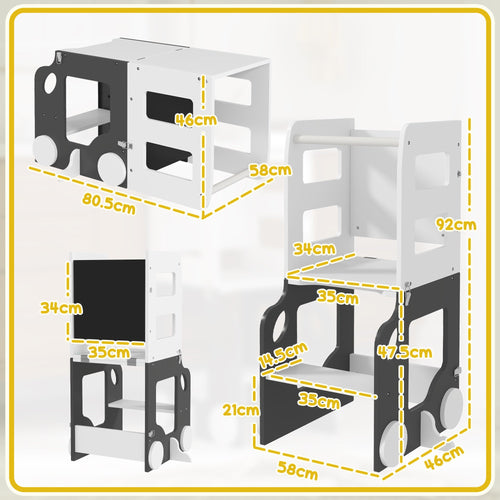 AIYAPLAY 4-in-1 Toddler Step Stool with Safety Rail – Grey