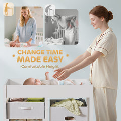 AIYAPLAY Baby Changing Unit with 4 Storage Drawers & Changing Mat – White