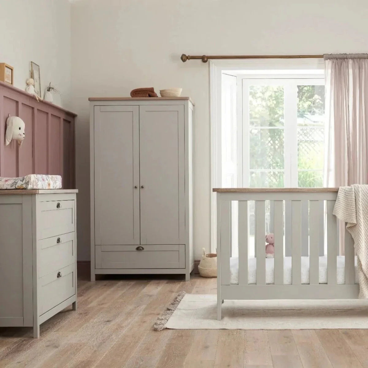 Tutti Bambini Verona 3-Piece Nursery Furniture Set – Dove Grey & Oak