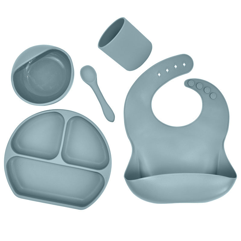Silicone Baby Feeding Set – Suction Bowl, Plate, Bib, Cup & Spoon