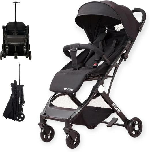 RYDR C8 Compact Travel Pushchair – Lightweight Folding Stroller | Black | 0–3 Years
