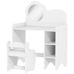 AIYAPLAY Kids Dressing Table with Mirror & Stool – White