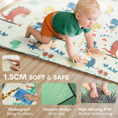 AIYAPLAY Double-Sided Foldable Baby Play Mat – Dinosaur Design