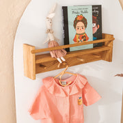 MINICAMP Solid Oak Floating Kids Bookshelf with Coat Hooks image 2