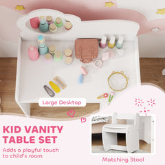 AIYAPLAY Kids Dressing Table with Mirror & Stool – White