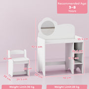 AIYAPLAY Kids Dressing Table with Mirror & Stool – White image 2