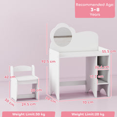 AIYAPLAY Kids Dressing Table with Mirror & Stool – White