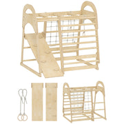 AIYAPLAY 6 in 1 Kids Climbing Frame with Slide, Monkey Bars, Gymnastics Rings, Ladder, Climbing Net, for 3-6 Years, Natural Tone image 9