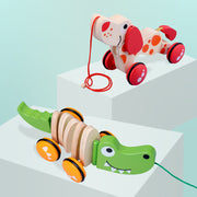 Wooden Animal Puppy Crocodile Trailer Children's Cartoon Parent-child Toddler Car Baby 3-6 Years Old Educational Toys image 1