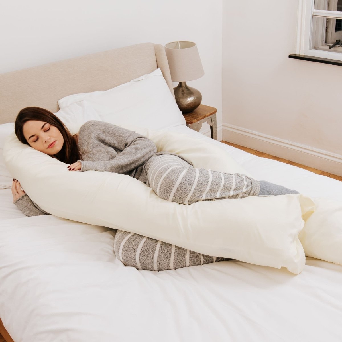 9 Ft Full Body Support Pillow with Removable Cream Cover