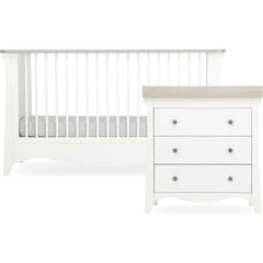 CuddleCo Clara 2 Piece Nursery Furniture Set with Cot Bed & Dresser – White/Ash