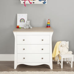 CuddleCo Clara 2 Piece Nursery Furniture Set with Cot Bed & Dresser – White/Ash