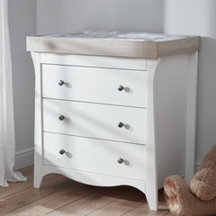 CuddleCo Clara 2 Piece Nursery Furniture Set with Cot Bed & Dresser – White/Ash