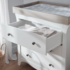 CuddleCo Clara 2 Piece Nursery Furniture Set with Cot Bed & Dresser – White/Ash
