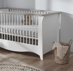 CuddleCo Clara 2 Piece Nursery Furniture Set with Cot Bed & Dresser – White/Ash