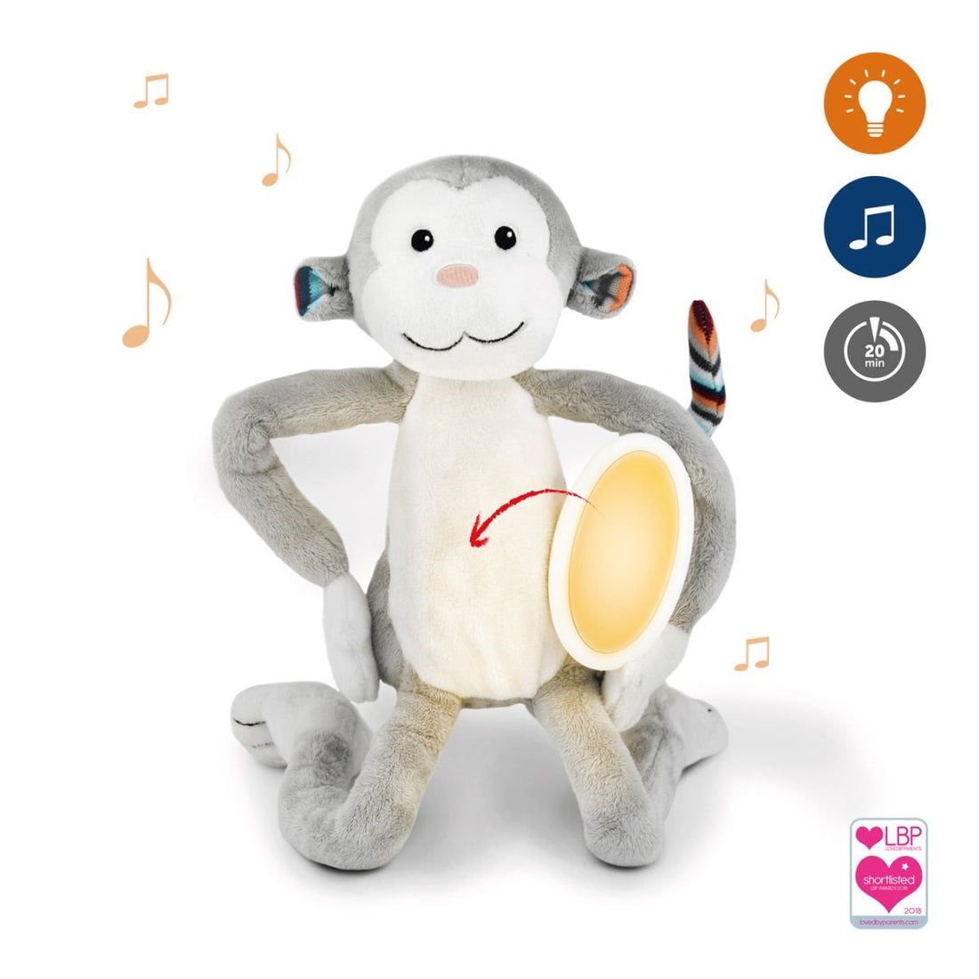 ZAZU Max the Monkey Night Light Soft Toy