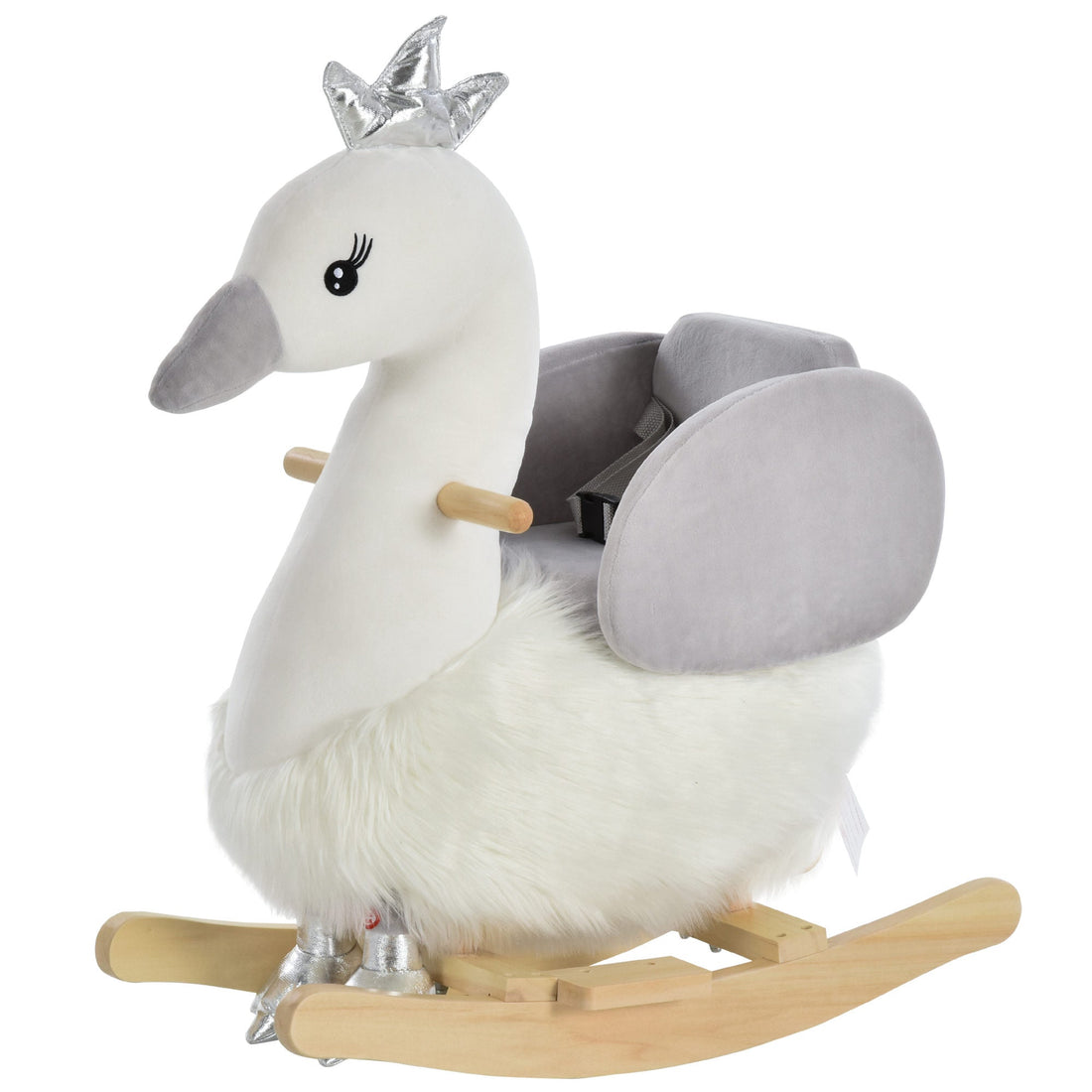 HOMCOM Plush Swan Rocking Horse with Sound – 18–36 Months