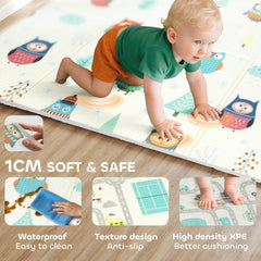 AIYAPLAY Foldable Baby Play Mat – Double-Sided Car Track & Owl Design, 200 x 150 cm