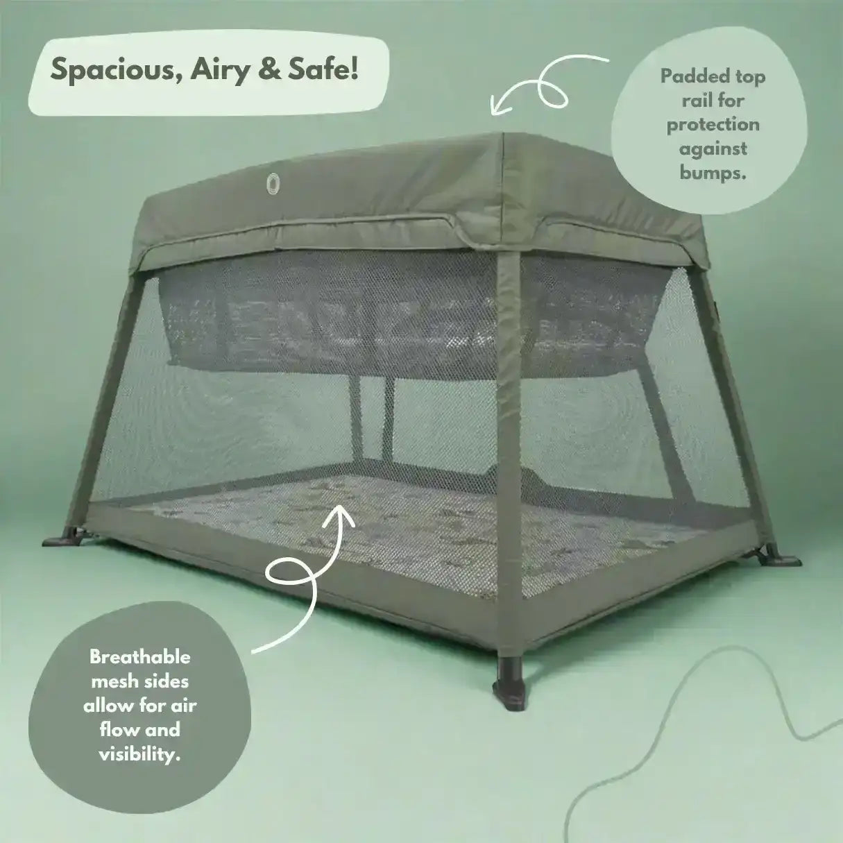 Airpod 3 Travel Cot Includes Newborn Bassinet Insert - Green